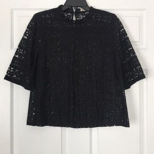 LOFT black 3/4 sleeve lace shell.